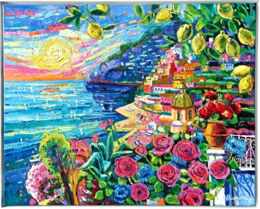 Картина под названием "Lemons at Positano 3" - Vanya Georgieva, Подлинное произведение искусства, Масло Установлен на Деревя…
