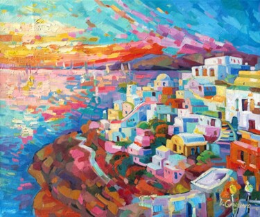 Картина под названием "Magic Santorini" - Vanya Georgieva, Подлинное произведение искусства, Масло Установлен на Деревянная…