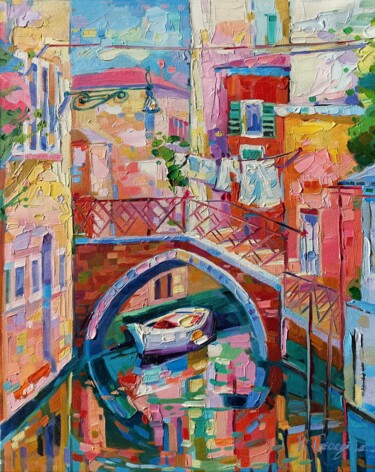 Painting titled "Live in Venice" by Vanya Georgieva, Original Artwork, Oil Mounted on Wood Stretcher frame