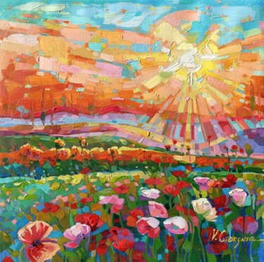 Картина под названием "Poppies field 7" - Vanya Georgieva, Подлинное произведение искусства, Масло Установлен на Деревянная…