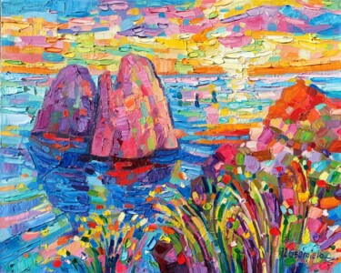 Pittura intitolato "Capri sunset" da Vanya Georgieva, Opera d'arte originale, Olio Montato su Telaio per barella in legno