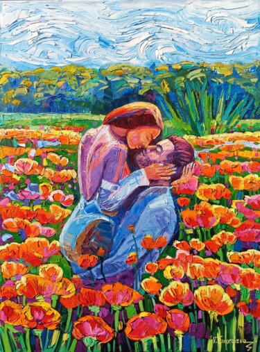 Картина под названием "Love among the flow…" - Vanya Georgieva, Подлинное произведение искусства, Масло Установлен на Деревя…