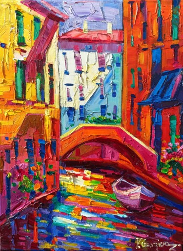 Painting titled "One day in Venice 2" by Vanya Georgieva, Original Artwork, Oil Mounted on Wood Stretcher frame