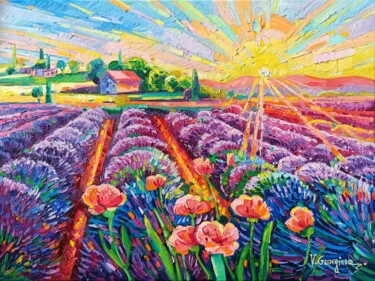 Ζωγραφική με τίτλο "Tender sunset on th…" από Vanya Georgieva, Αυθεντικά έργα τέχνης, Λάδι Τοποθετήθηκε στο Ξύλινο φορείο σκ…