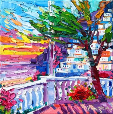 Peinture intitulée "Terrace in Positano" par Vanya Georgieva, Œuvre d'art originale, Huile Monté sur Châssis en bois