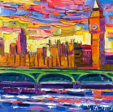 Ζωγραφική με τίτλο "Londra sunset" από Vanya Georgieva, Αυθεντικά έργα τέχνης, Λάδι Τοποθετήθηκε στο Ξύλινο φορείο σκελετό