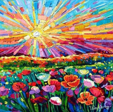 Malarstwo zatytułowany „Poppies field 4” autorstwa Vanya Georgieva, Oryginalna praca, Olej Zamontowany na Drewniana rama nos…