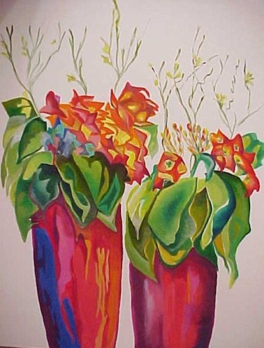 Pintura titulada "Florero" por Lucy Varon, Obra de arte original