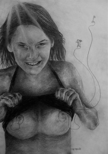 Dessin intitulée "Look at me" par George-Maran Varthalitis, Œuvre d'art originale, Craie