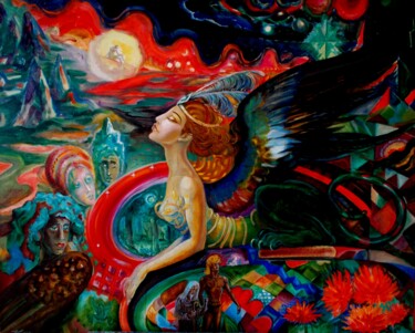 Malerei mit dem Titel "Сфинкс и Эдип" von Varu Kadis, Original-Kunstwerk, Öl