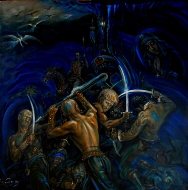 Картина под названием "Вечный бой" - Varu Kadis, Подлинное произведение искусства, Масло Установлен на Деревянная рама для н…