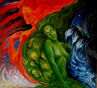 「Огонь, Лёд и Трава.」というタイトルの絵画 Varu Kadisによって, オリジナルのアートワーク, オイル ウッドストレッチャーフレームにマウント