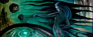 Картина под названием "Тайна зелёной спира…" - Varu Kadis, Подлинное произведение искусства, Масло Установлен на Деревянная…
