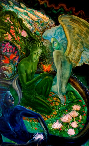 Картина под названием "Огненная бабочка" - Varu Kadis, Подлинное произведение искусства, Масло Установлен на Деревянная рама…