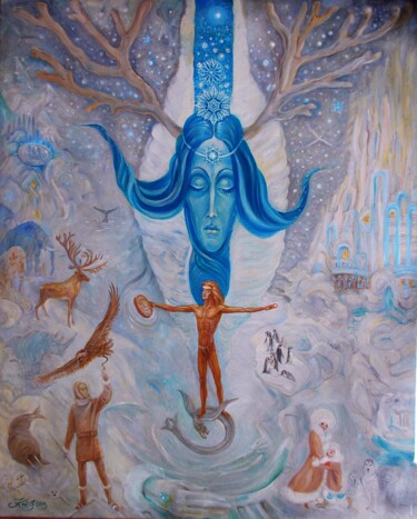 Картина под названием "День холода" - Varu Kadis, Подлинное произведение искусства, Масло Установлен на Деревянная рама для…