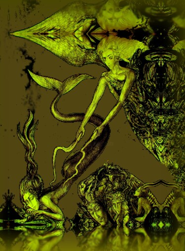 Цифровое искусство под названием "Ангел и рыба" - Varu Kadis, Подлинное произведение искусства, 2D Цифровая Работа