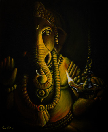 Schilderij getiteld "The Illuminated Gan…" door Varun N Rao, Origineel Kunstwerk, Acryl