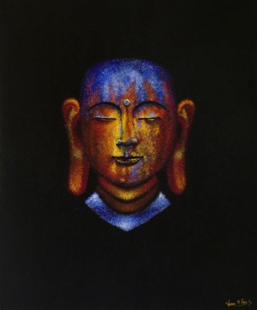 Malerei mit dem Titel "The Stone Buddha" von Varun N Rao, Original-Kunstwerk, Acryl