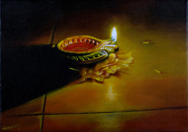 Картина под названием "Indian Diwali Diya" - Varun N Rao, Подлинное произведение искусства, Акрил