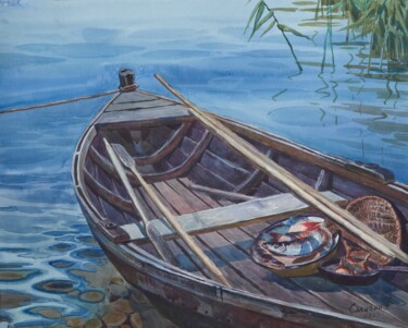Картина под названием "Папина лодка" - Варвара Саливан, Подлинное произведение искусства, Акварель