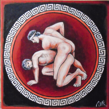 Peinture intitulée "Olympic wrestling" par Varvara Vitkovska, Œuvre d'art originale, Acrylique Monté sur Carton