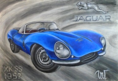 Schilderij getiteld "Jaguar XKSS 1957" door Varvara Vitkovska, Origineel Kunstwerk, Acryl