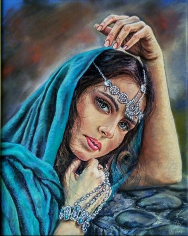 Картина под названием "Принцесса Амира" - Василий Линник, Подлинное произведение искусства, Пастель