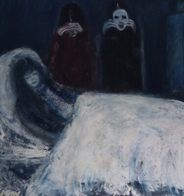 Ζωγραφική με τίτλο "The dead girl" από Vasia Perrou, Αυθεντικά έργα τέχνης, Λάδι