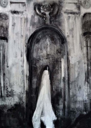 Malerei mit dem Titel "Girl ghost dark art" von Vasia Perrou, Original-Kunstwerk, Acryl