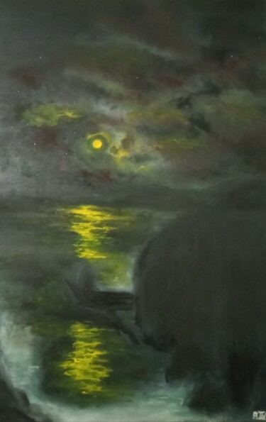 Painting titled "Moonlight" by Vasia Perrou, Original Artwork, Oil