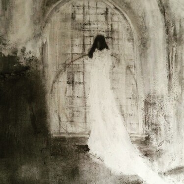 Painting titled "White muse" by Vasia Perrou, Original Artwork, Charcoal