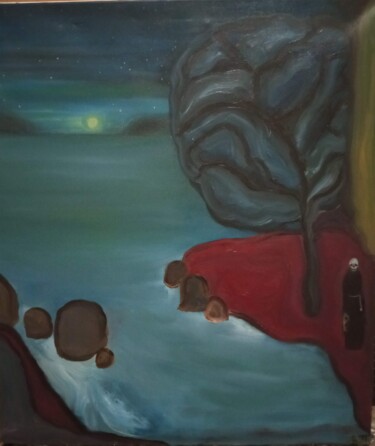 Картина под названием "Calm night" - Vasia Perrou, Подлинное произведение искусства, Масло