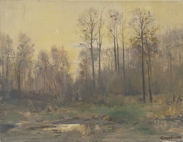Painting titled "Spring evening." by Vasil Sumarau, Original Artwork, Oil