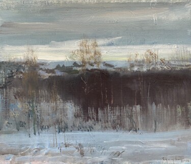 Malerei mit dem Titel "Winter near Minsk" von Vasil Sumarau, Original-Kunstwerk, Acryl