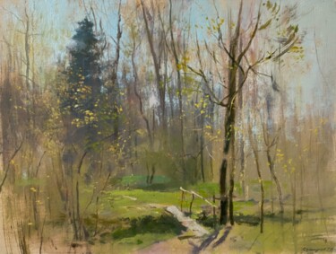 Painting titled "Spring.1999" by Vasil Sumarau, Original Artwork, Oil Mounted on Cardboard