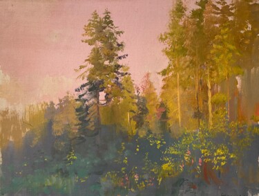 Painting titled "Pink morning." by Vasil Sumarau, Original Artwork, Oil Mounted on Cardboard