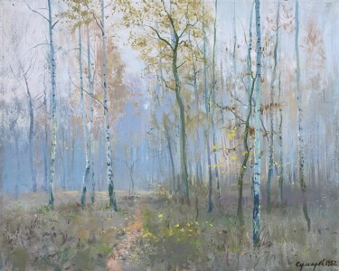 Painting titled "Autumn in the park.…" by Vasil Sumarau, Original Artwork, Oil Mounted on Wood Stretcher frame