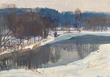 Pittura intitolato "Winter in Drozdy." da Vasil Sumarau, Opera d'arte originale, Olio