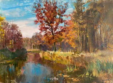 Painting titled "Autumn in Drozdy. 1…" by Vasil Sumarau, Original Artwork, Oil Mounted on Cardboard