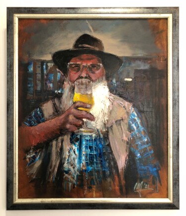 Malerei mit dem Titel "The beer drinker" von Vasile Marius Lupu, Original-Kunstwerk, Öl