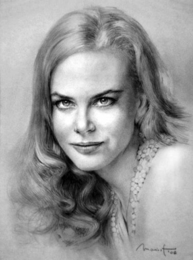 Drawing titled "Nicole Kidman" by Vasile Marius Lupu, Original Artwork, Graphite