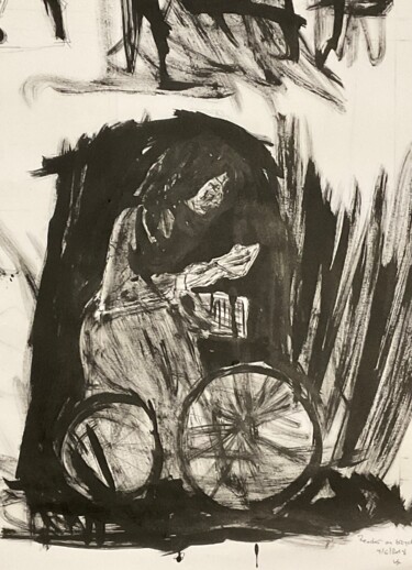 Malarstwo zatytułowany „Reader on bicycle” autorstwa Vasileia Sarri, Oryginalna praca, Malarstwo cyfrowe