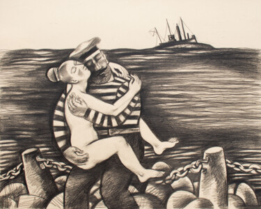 Dessin intitulée ""Прощание"" par Vasilii Krushelnitskii, Œuvre d'art originale, Crayon