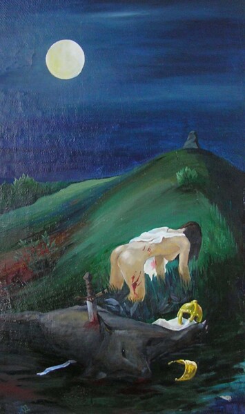 Картина под названием "Амазонка убивающая…" - Василий Юдов, Подлинное произведение искусства, Масло