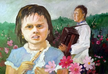 Painting titled "ПРЕРВАННАЯ ПЕСНЯ" by Vasilii Iudov, Original Artwork, Oil