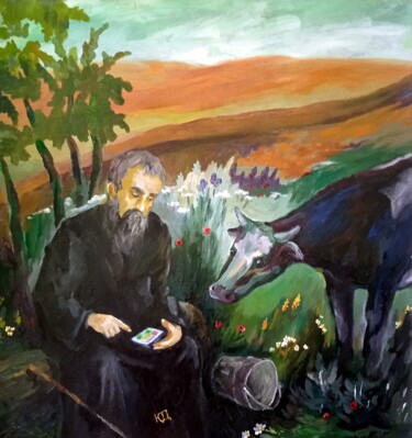 Painting titled "БЛОГЕР" by Vasilii Iudov, Original Artwork, Oil