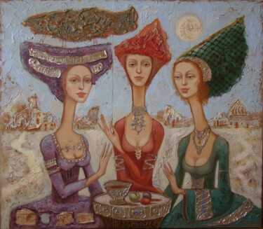 Картина под названием "Three elements" - Vasilina Kolomiyko, Подлинное произведение искусства, Масло