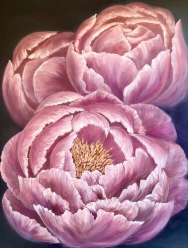 Картина под названием "Pink peonies" - Vasilisa, Подлинное произведение искусства, Масло