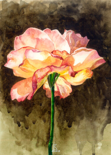 Peinture intitulée "Rose mood" par Vasilisa, Œuvre d'art originale, Aquarelle