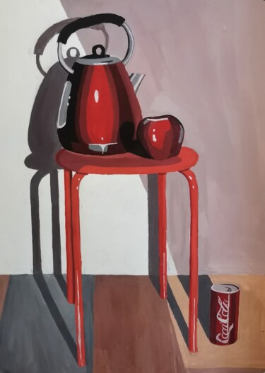 Peinture intitulée "Чайник на стуле" par Vasilisa T, Œuvre d'art originale, Gouache
